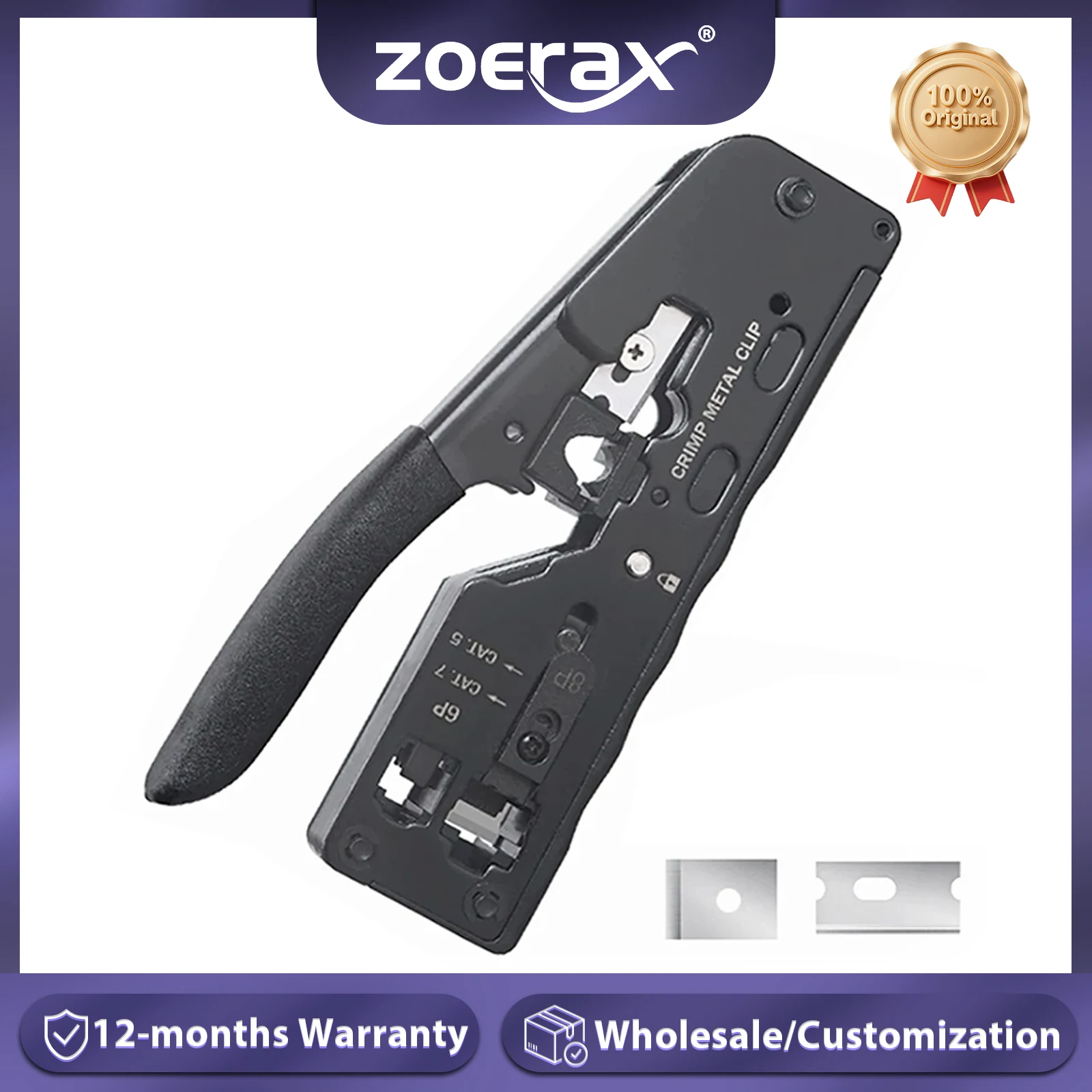 

ZoeRax All-in-One Pass Through Crimper for RJ45 RJ12 RJ11 Standard and Shielded Network Connectors and CAT5/5e CAT6 CAT6a CAT7