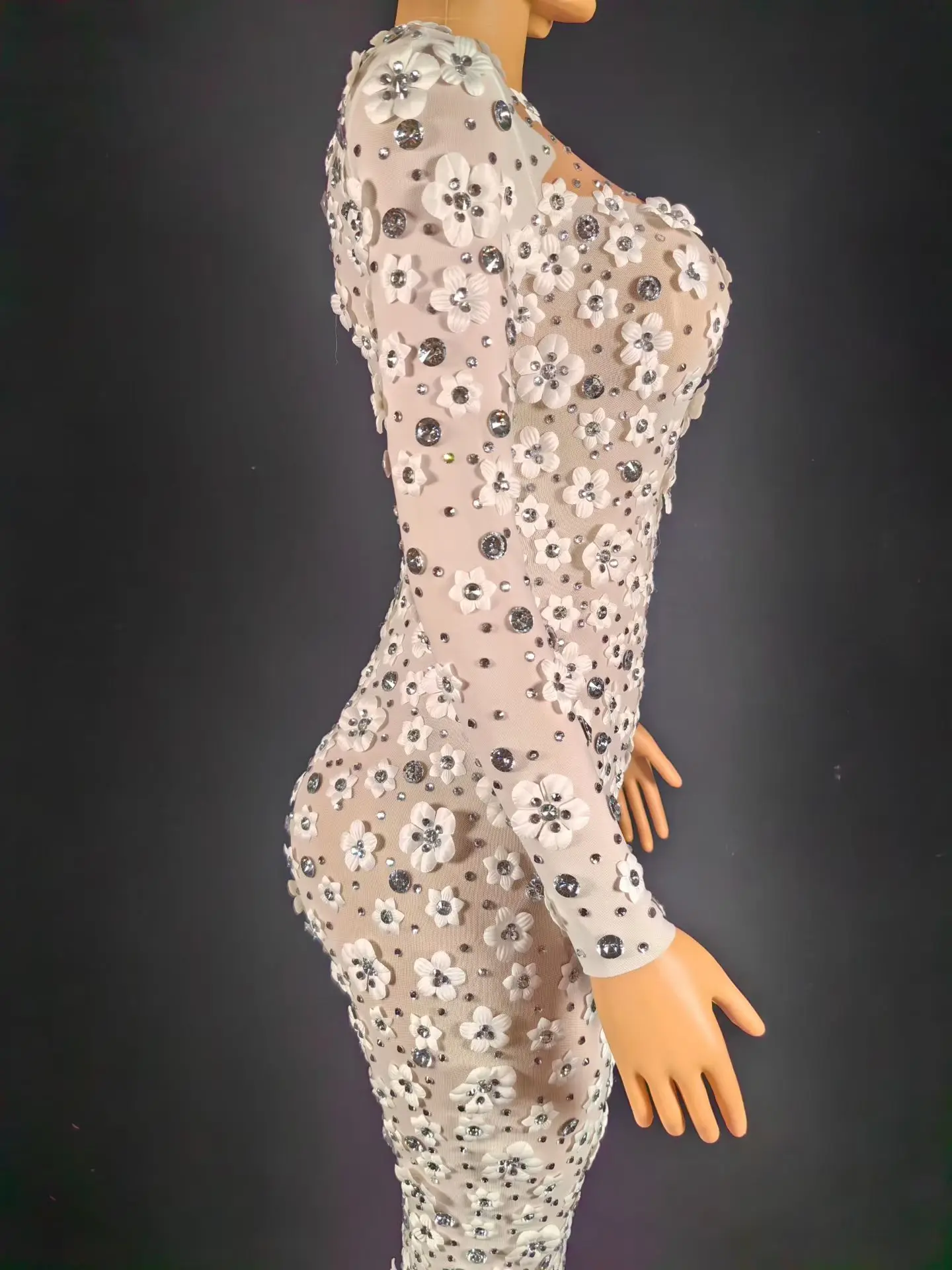 Elegant Sparkly Rhinestone Event Tight Fitting Long Dresses High-end Mysterious Party Sexy Women 3D Flower Evening Gown Cunjie