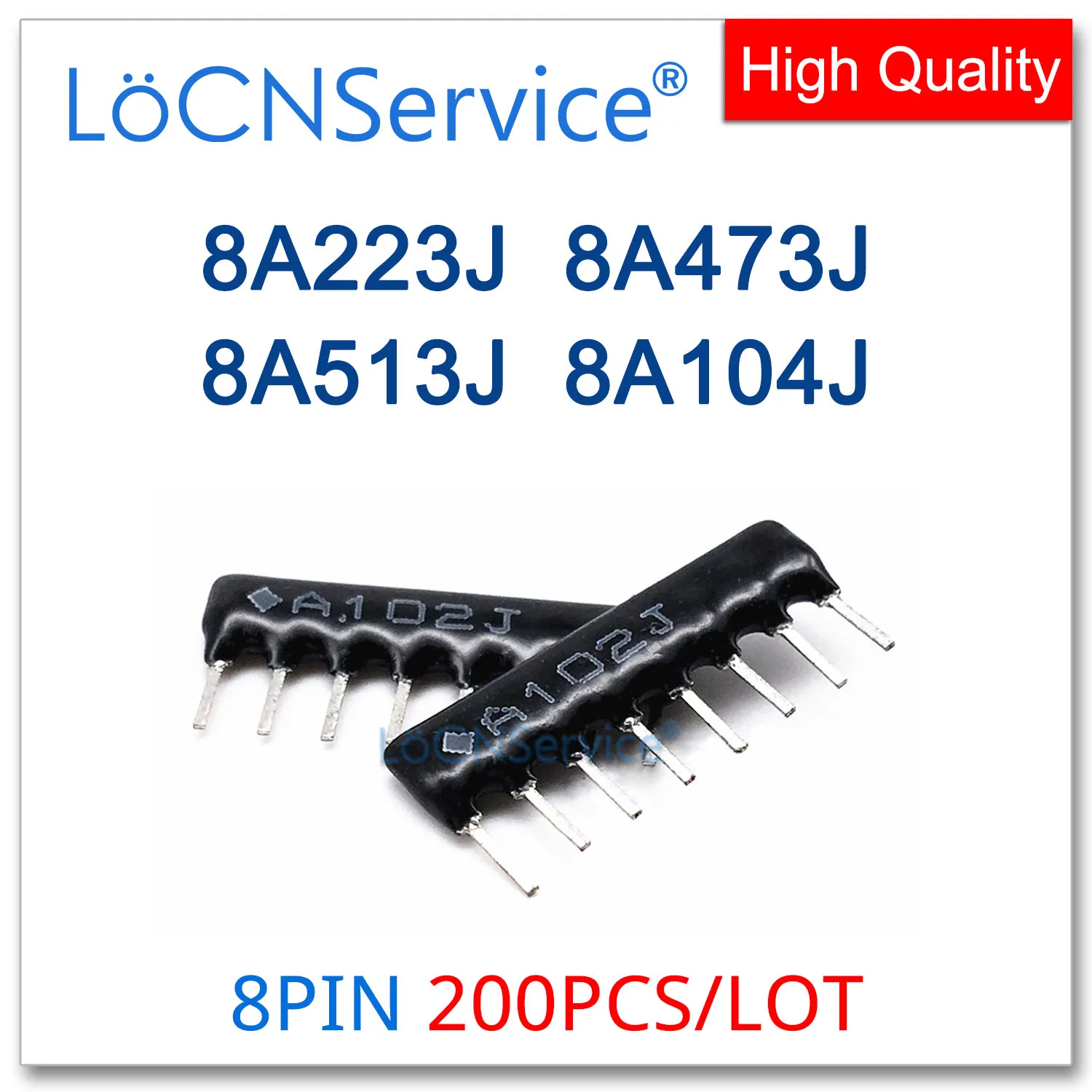 LoCNService 200PCS 8PIN Exclusion Network Resistor array DIP 8A223J 8A473J 8A513J 8A104J 22K 47K 51K 100K OHM A08