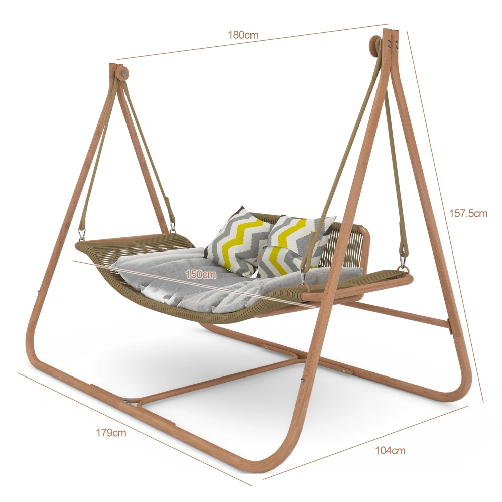 Hammock Swing Chair with Stand for Indoor,Outdoor, Anti-Rust Wood-Colored Frame with Cushion Oversized Double Hammock Chair