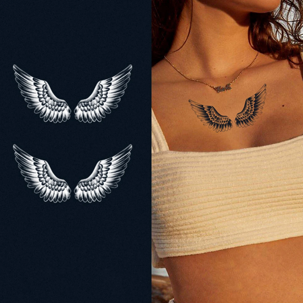 

TATTOO 1PC Neck Wing Temporary Tattoo Sticker Men Women Waterproof Black Lasting Fake Tattoo Demon Angel Body Art Tattoo Sticker