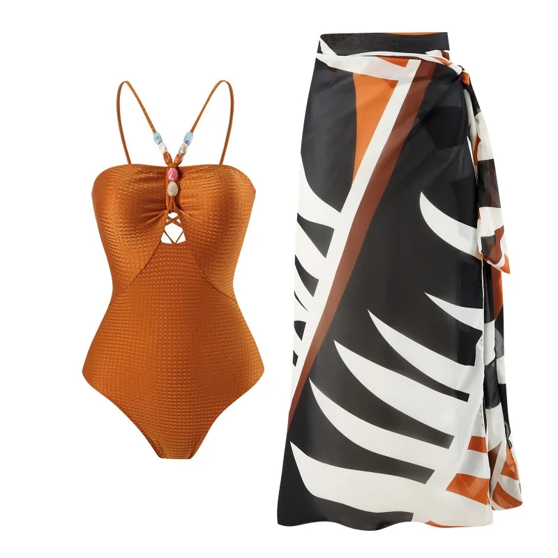 The New Solid Color One-piece Swimsuit for Women Has A Retro Belly Cover for Slimming