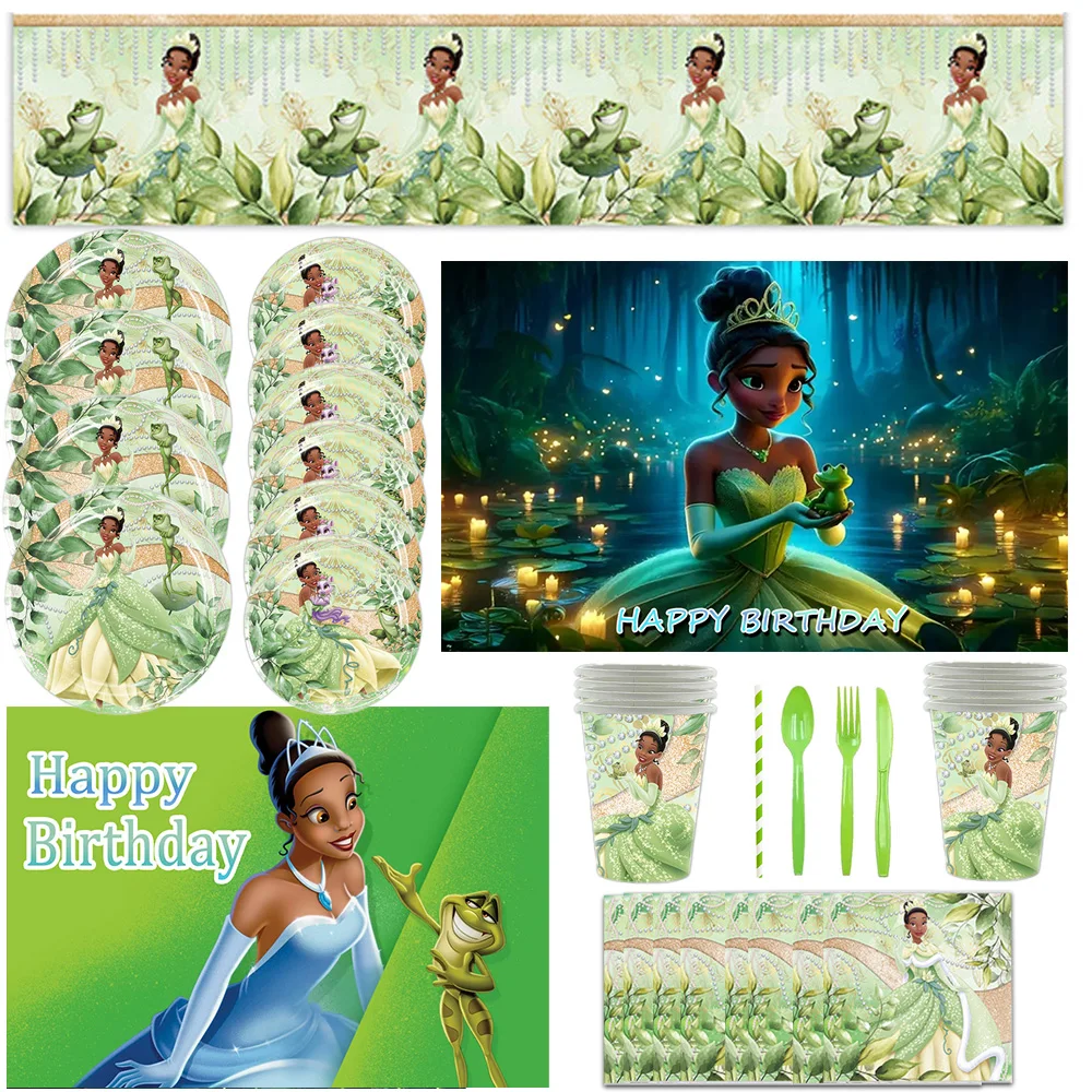 

20/10people Disney Tiana Princess Birthday Party Decorations Disposable Tableware Cups Plates The Princess And The Frog Backdrop