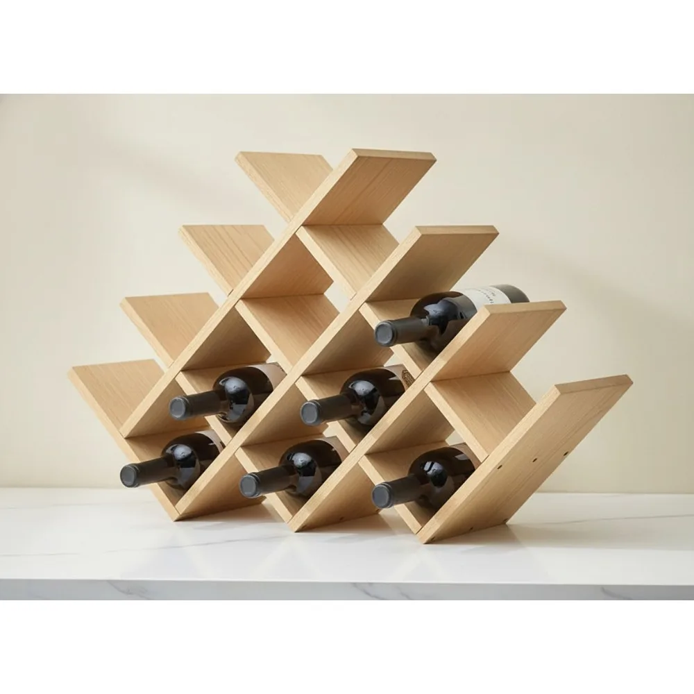 

13-Bottle Wooden Wine Rack - 4-Tier Natural Solid Wood Display Shelf for Kitchen Countertop Storage