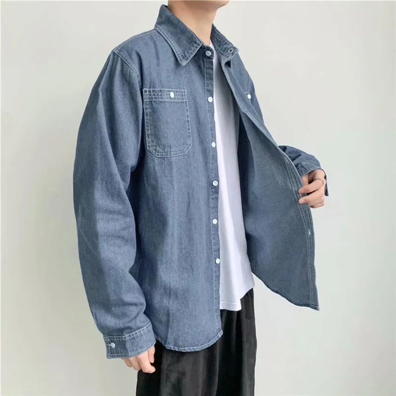 Young and Middle-aged Cowboy Shirts Men Pure Cotton Thin Plus Size Long-sleeved Shirt Men Clothing Casual Loose Denim Jacket