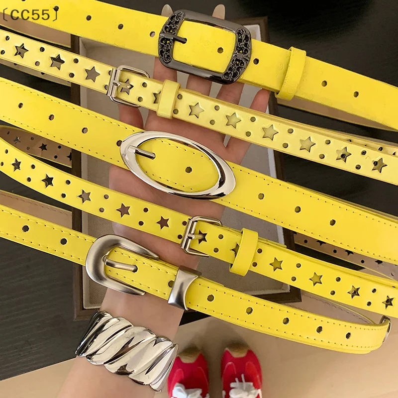 

らCC55 pratiqueЛетний допамин Лимонно-желтый женский пояс Тенденция Простой пояс Субкультура Y2K Ремень без перфорации