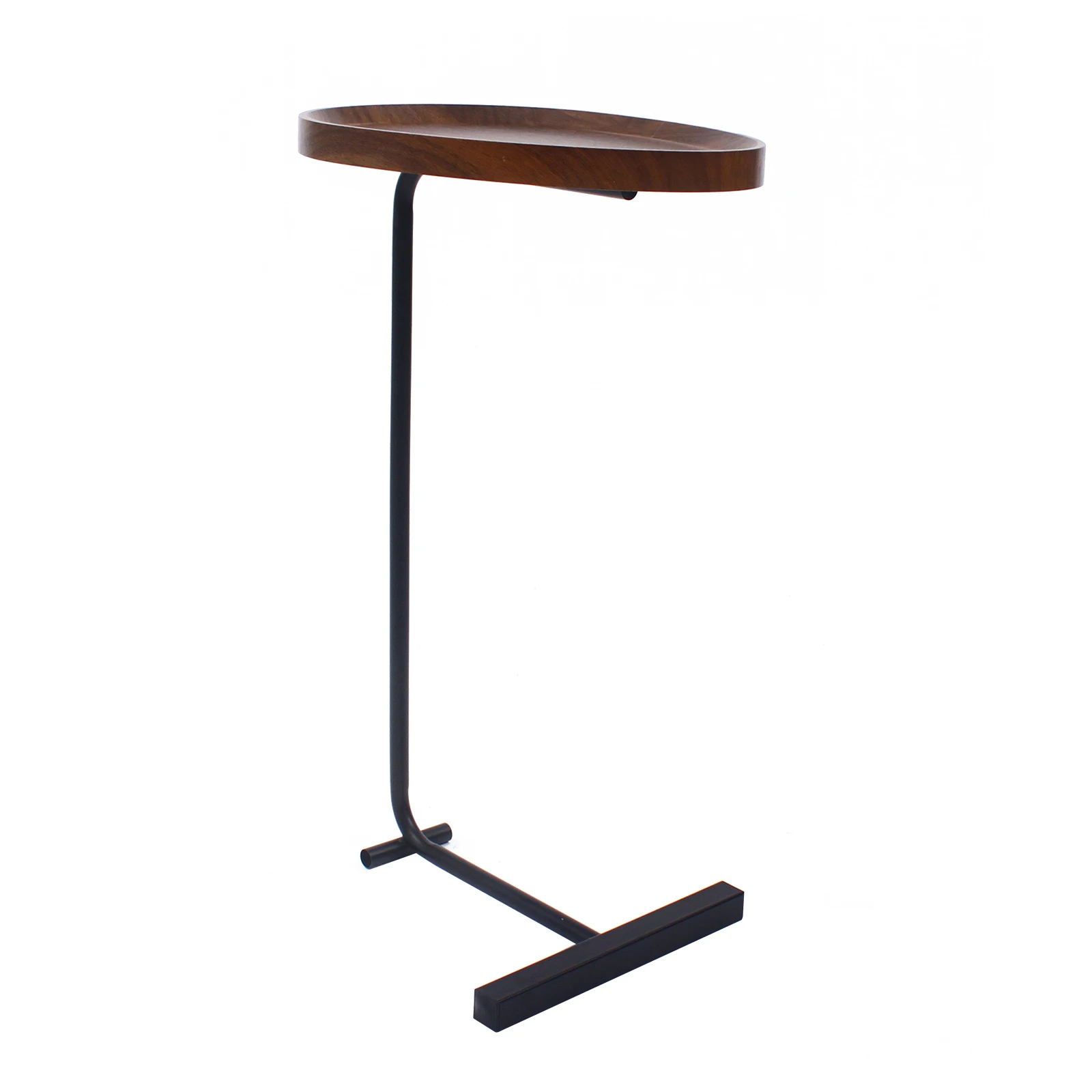 Small Side Table Narrow C Shaped End Table for Sofa Couch and Bed Bedroom Coffee Crossbar Base Solid Wood, Iron, PVC Round Edges