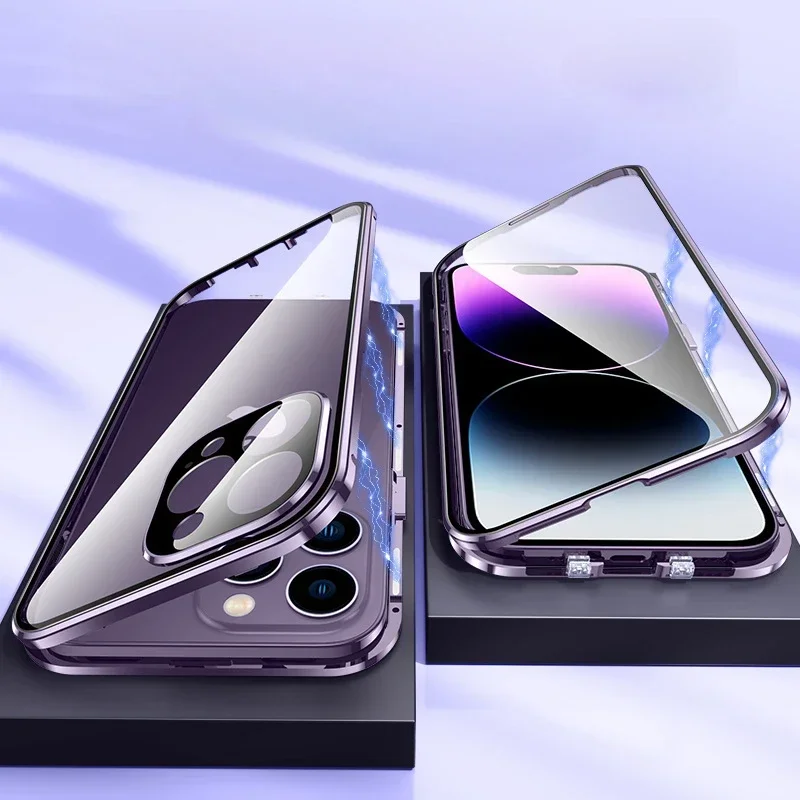 

Двусторонний стеклянный чехол для iPhone16 Pro Max, Магнитный чехол с полной защитой на 360 ° для IPHONE16Pro 16Plus, чехол