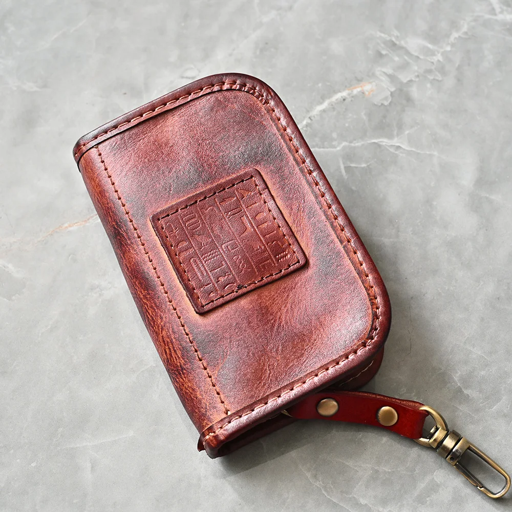 수제 진짜 가죽 자동차 키 홀더 정리함, 암소 가죽 자동차 키 가방 지갑, 가정부 다기능 키 케이스 카드