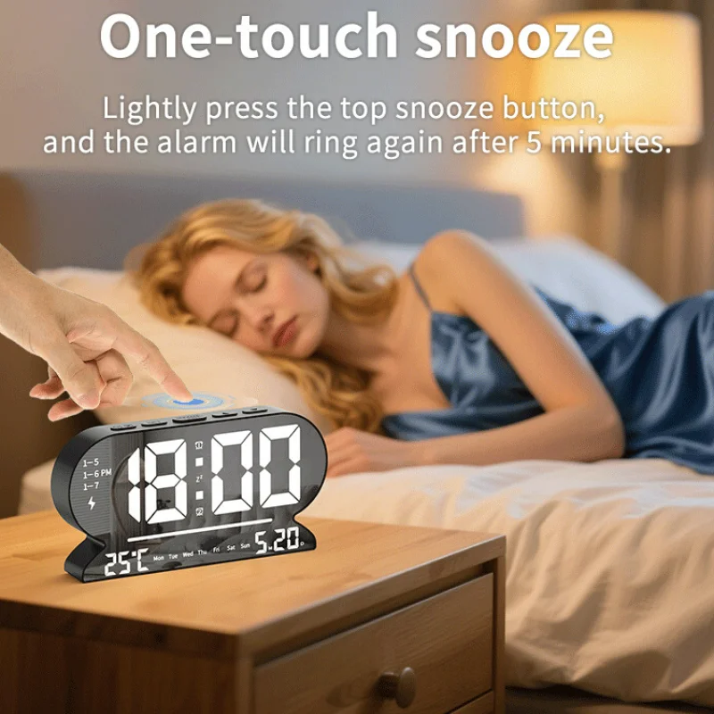 Rechargeable Multifunctional LED Digital Alarm Clock Voice Activated Desk Clock withTemperature Display Simple Design for Studen