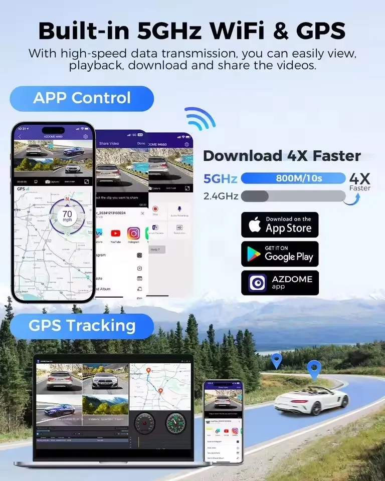 AZDOME M660 4 Channel Car DVR 2.5K+3*1080P Lens Dashcam Infrared Lights Night Vision WIFI GPS Video Recorder 24H Parking Moder