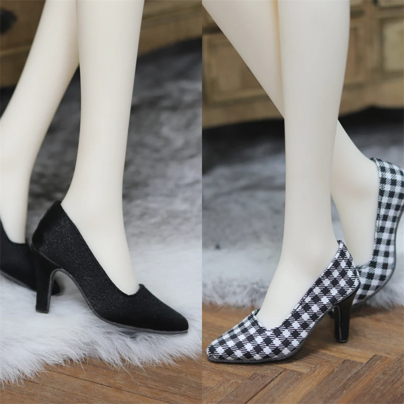 

BJD Doll Shoes Girls Elegant Toys 1/3 SDGR/AS Pointy Toe Stain Real Silk Black White Grid Daily High Heel Girls Doll Accessories