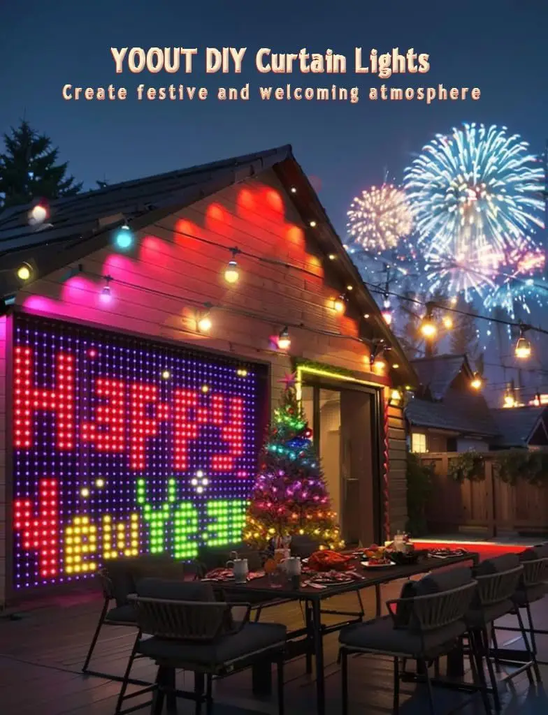 Luci a corda per tende a LED intelligenti Decorazioni natalizie per esterni Musica locale sincronizzata Telecomando a tema fiaba