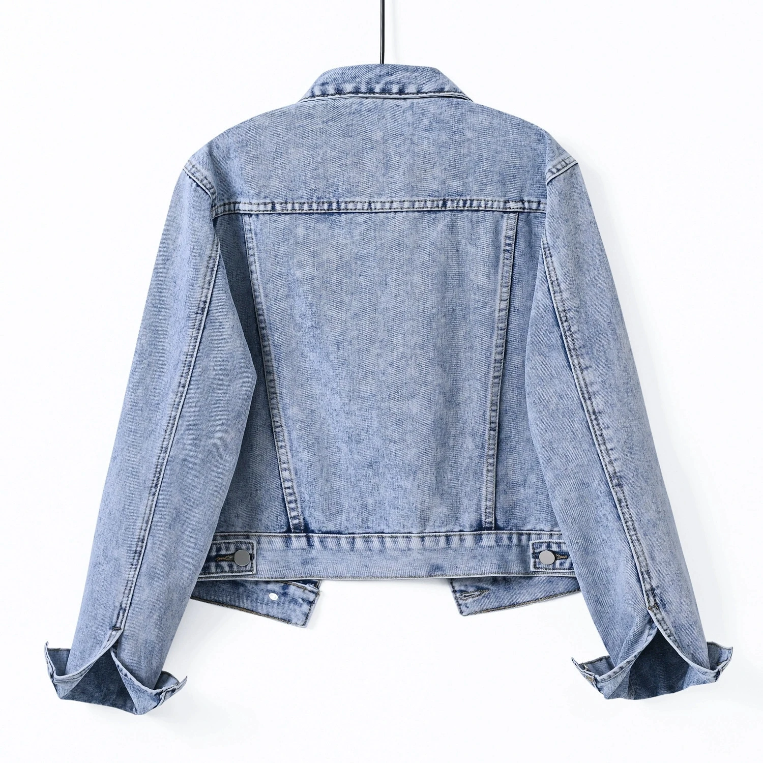 Spring Autumn New Denim Jacket for Women Versatile Europe America Slimming Heavy Washed Long Sleeve Jackets Short Casual Top