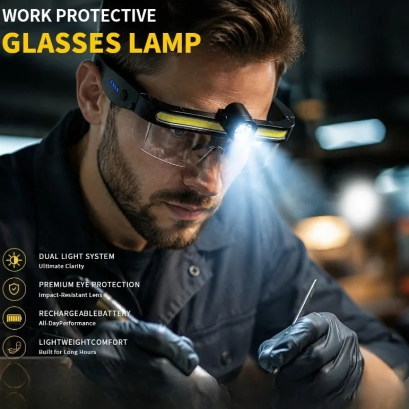 Type‑C Rechargeable Head‑Mounted Glasses Light Multifunctional Maintenance Work Head Lamp Inspection Hands‑free Lighting Tool