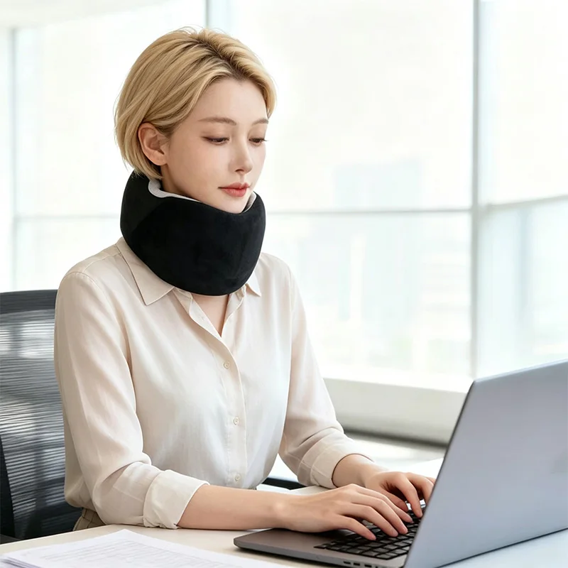 Electric Neck Support Brace U-Shape Heating Heigh Adjustable Cervical Collar Head Tilt Corrector Head-Down Prevent Neck Massager