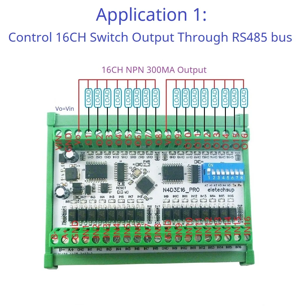 16ch Bidirectional Full-duplex Transparent Transmission of Digital IO RS485 Modbus RTU Module DIP Switch Board N4D3E16 Pro