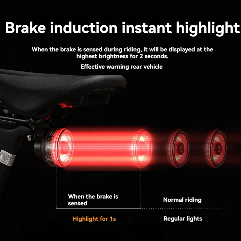 AB09-Bicycle Smart Brake Auto Sensing Light Waterproof LED Type-C Charging Cycling Taillight Bike Rear Light Accessories