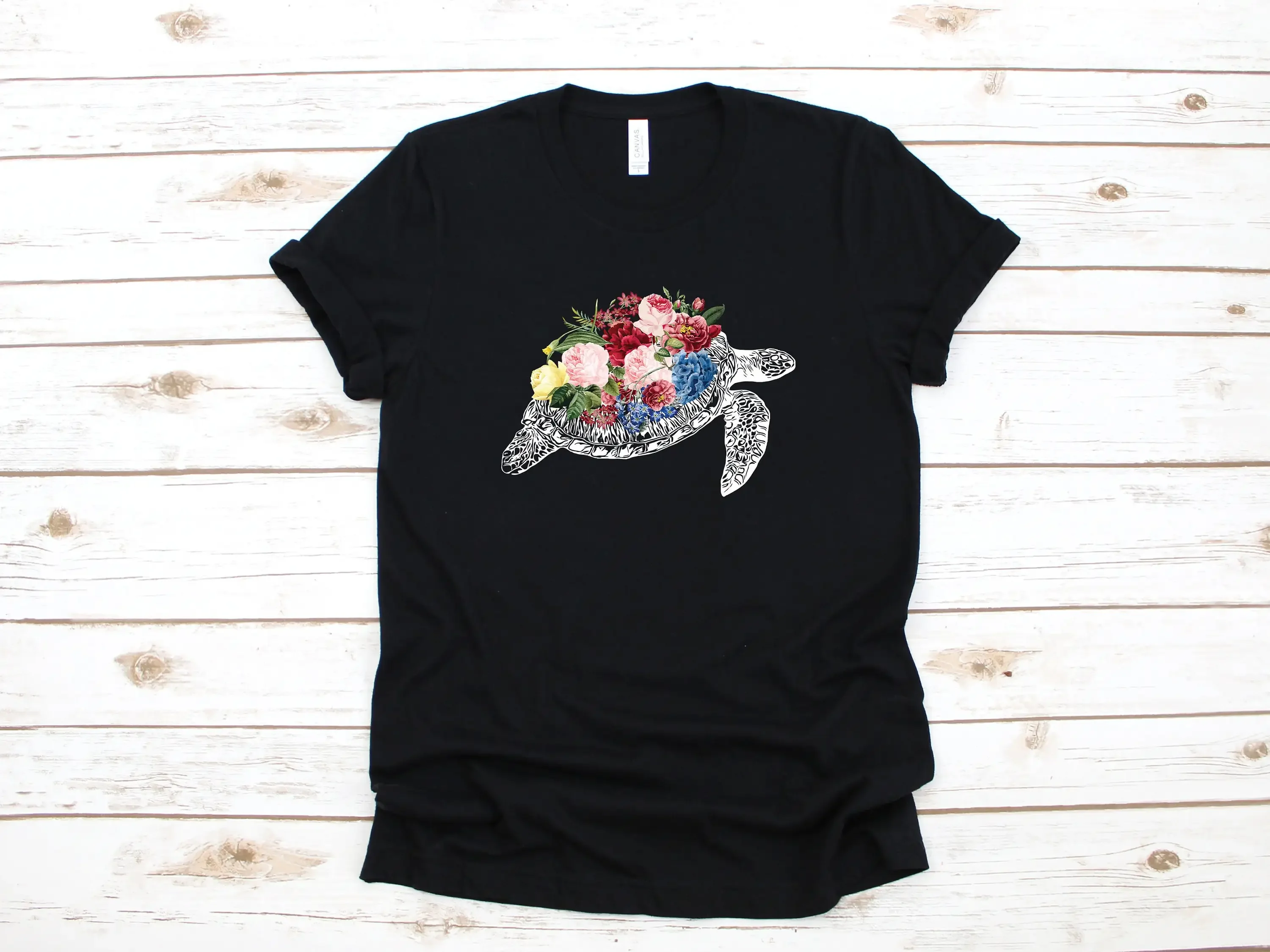 Camiseta de tortuga Floral para niños, ropa de manga larga para la playa, bonita Flor de mar