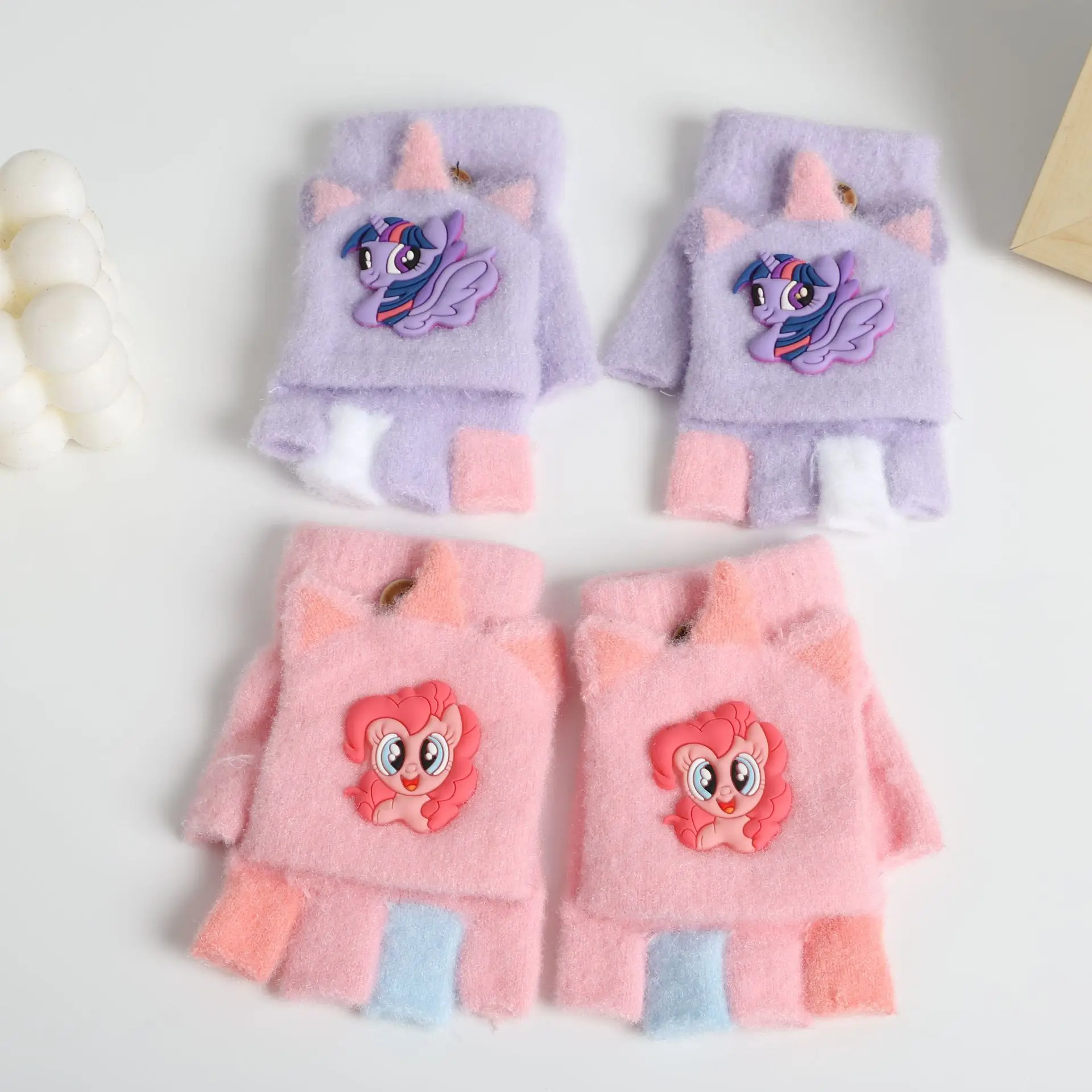 قفازات الشتاء سميكة الدافئة الكرتون نصف غطاء الإصبع دراجة الكتابة نصف إصبع غطاء الوجه الاستخدام المزدوج #2