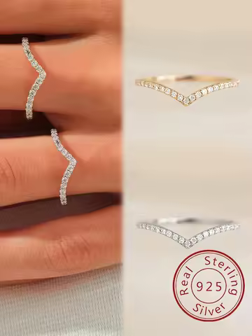 925 Sterling Silver Fashion V-shaped zircon Shiny Thin Ring For Women Anniversary Party Personalized High Quality Fine Jewelry
