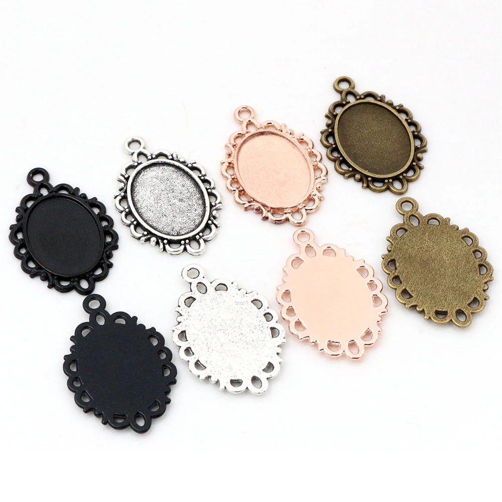 10pcs 13x18mm Inner Size 4 Colors Simple Vintage Style Cameo Cabochon Base Setting Charms Pendant necklace findings