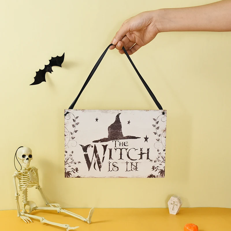 

1pc Halloween Wooden Hanging Pendant Door Swith Greeting Doorplate Wood Crafts Happy Halloween Party Decoration Supplies