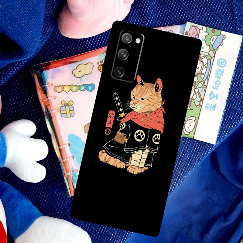 Ukiyo-e Samurai Cat Neko Ramen Case For Samsung Galaxy S23 S21 Ultra S22 Plus Note 10 S8 S9 S10 Note 20 Ultra S20 FE Cover