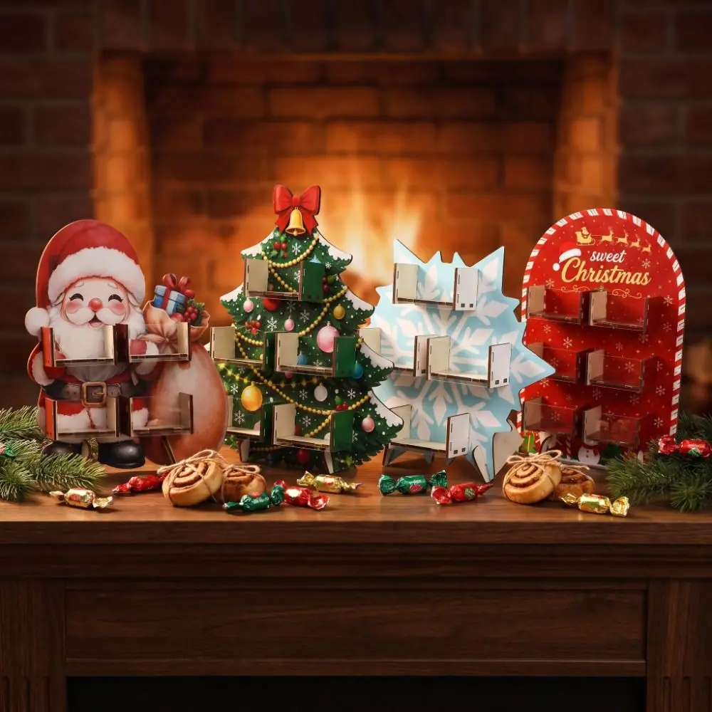Xmas Tree Christmas Candy Display Rack Snowflake Wooden Desktop Ornament Santa Claus Decoration Dim Sum Display Tray New Year