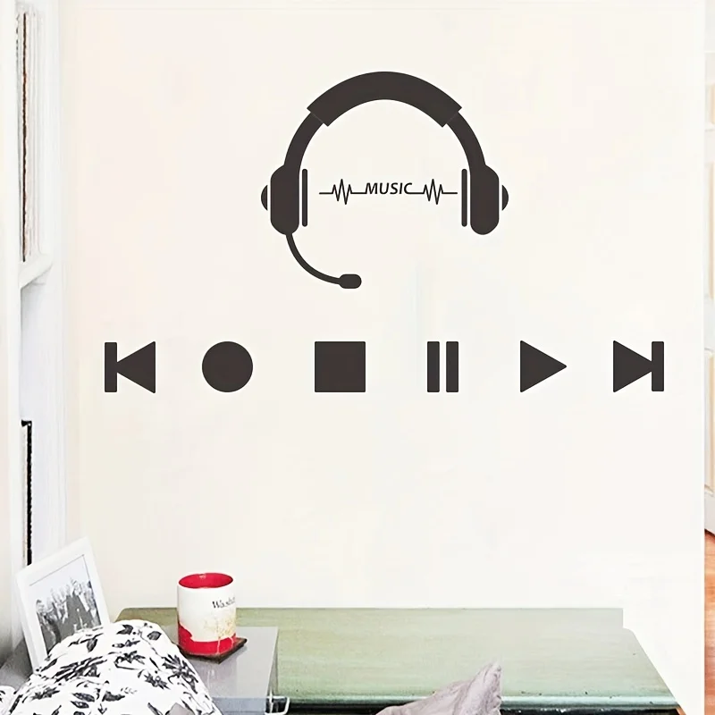 1pc Creative Wall Sticker, Headphone Music Key Pattern Self-Adhesive Wall Stickers, Bedroom Entryway Living Room Porch Home