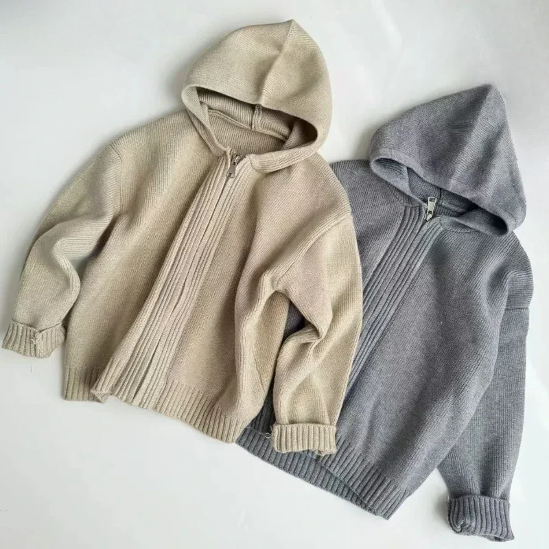 

Girls Hooded Sweater Autumn Winter Casual Zipper Cardigans Grey Casual School Kids Knitwear Top 6 To 12 Years Children Outerwear