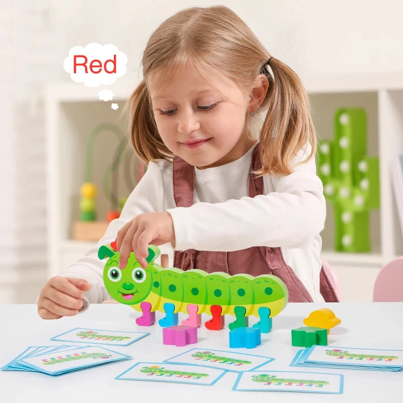 Montessori Wooden Toys Caterpillar Creative Color Matching Games Kid Fine Motor Skills Educational Hand Eye Coordination Gifts
