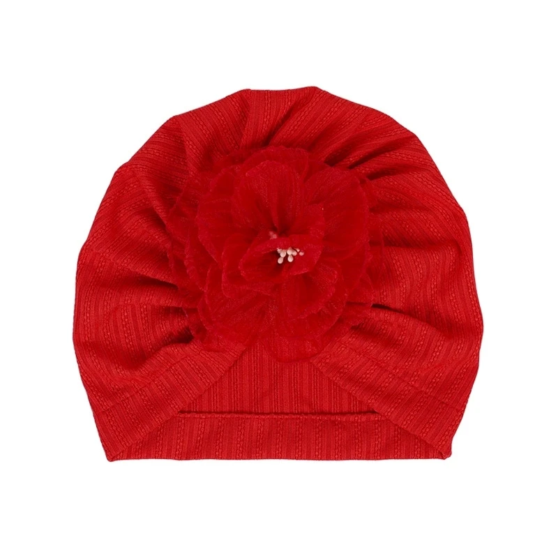 Gorro de gasa con flores para bebé, turbante con flores para el pelo para recién nacido, gorro indio liso encantador, accesorios para el cabello para niños pequeños