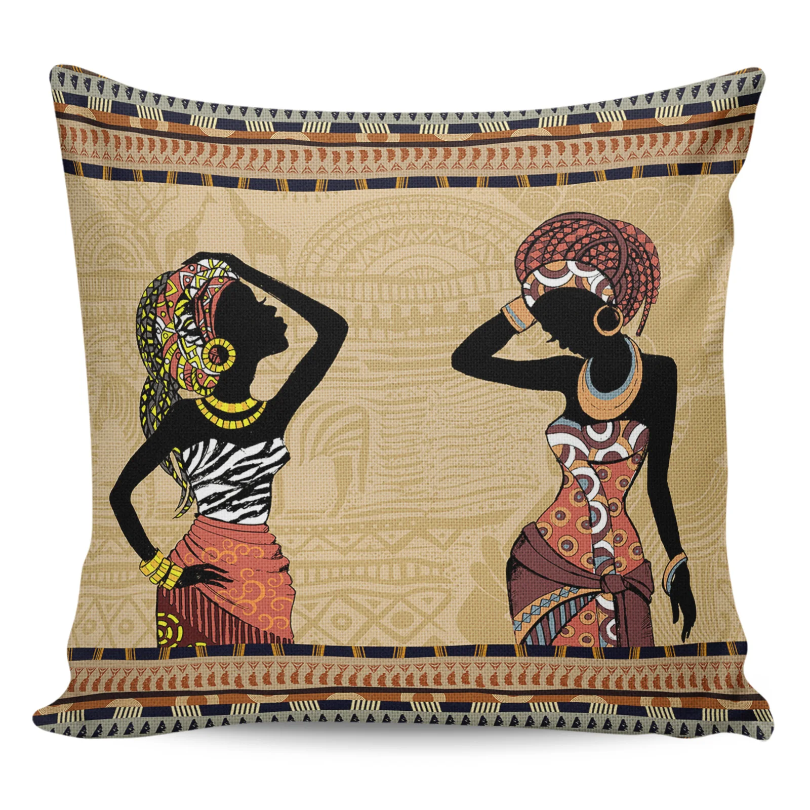 ปลอกหมอนกันน้ำ2/4ชิ้นสไตล์ชนเผ่าผู้หญิงผิวดำปลอกหมอนสี่เหลี่ยมตกแต่งบ้านโซฟาปลอกหมอน