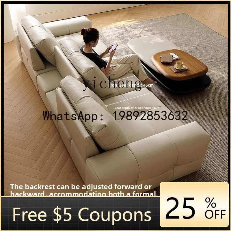 

YFY Tofu Block Italian Minimalist Vintage Style Deep Seat Movable Backrest Genuine Leather Sofa