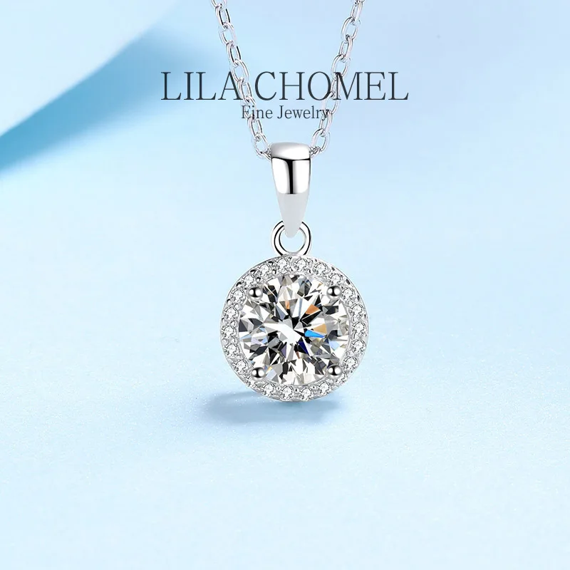 

Quality gift Platinum PT950 Fine Jewelry GRA Luxury Real 1CT Moissanite Diamond Gemstones Round Halo Pendant Necklaces for Women