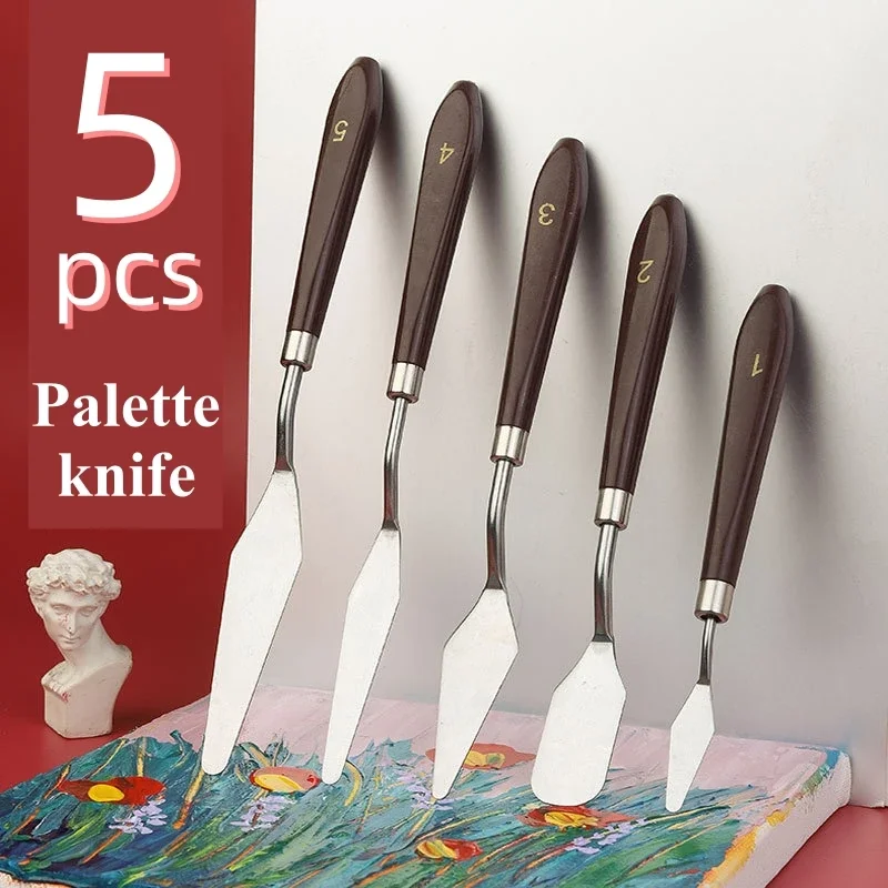 

5pcs/set Oil painting palette knife stainless steel pigment knife plastic handle toning scraper acrylic art tools