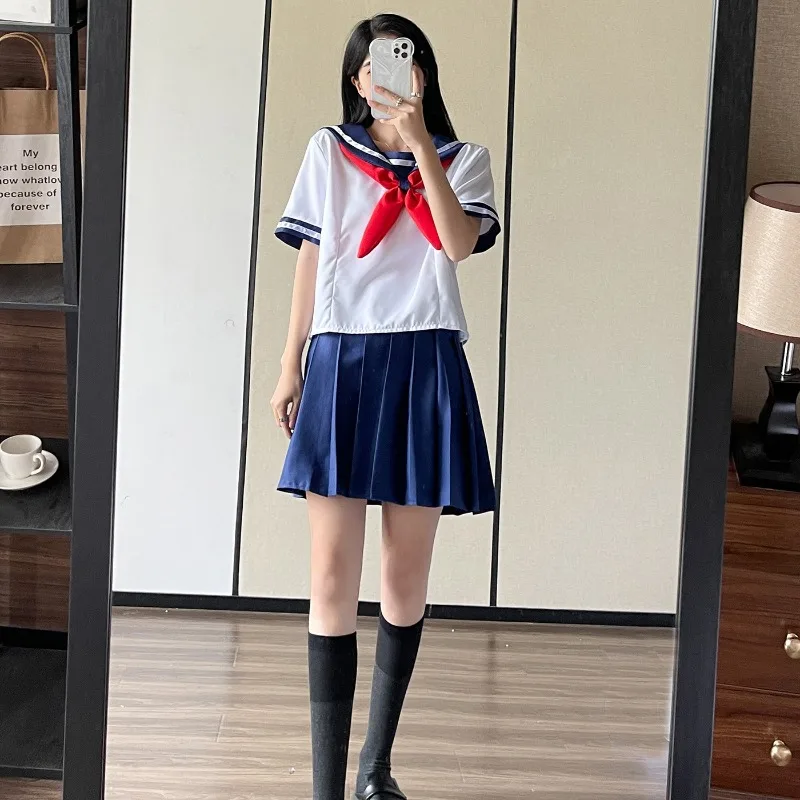 新しい女性学校制服セクシーなコラージュ学生セーラーパーティーコスプレ衣装日本半袖 JK スーツ女の子プリーツスカート
