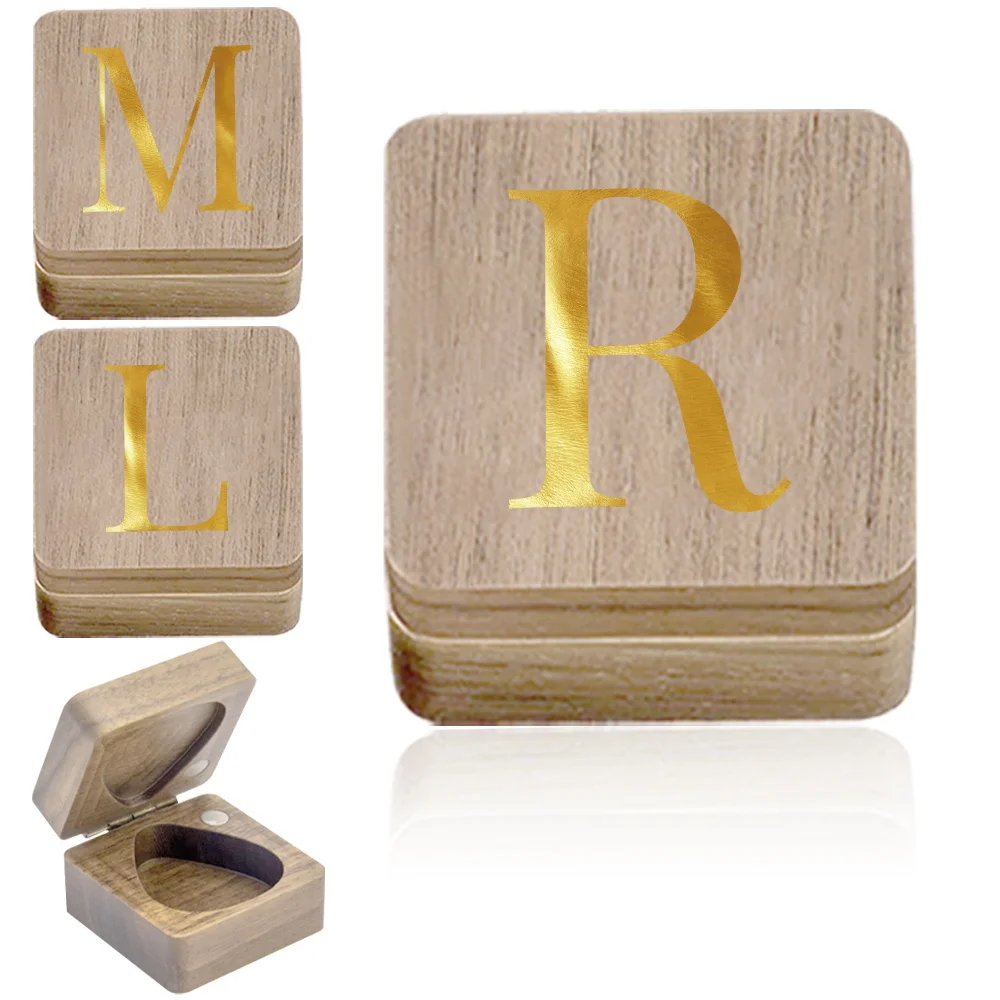

1pc Wooden Plectrum Storage Box Portable & Stylish Perfect For Guitar & Ukulele Accessories Initial Name 26 Letters Pattern