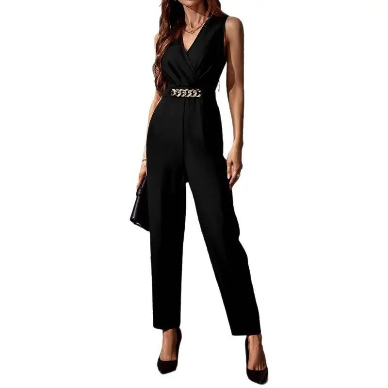 2025年新作セクシーファッション無地ウエストシェイプカジュアルワンピーススーツ、プラスサイズ女性向けローウエストロングパンツ、ポリエステル製