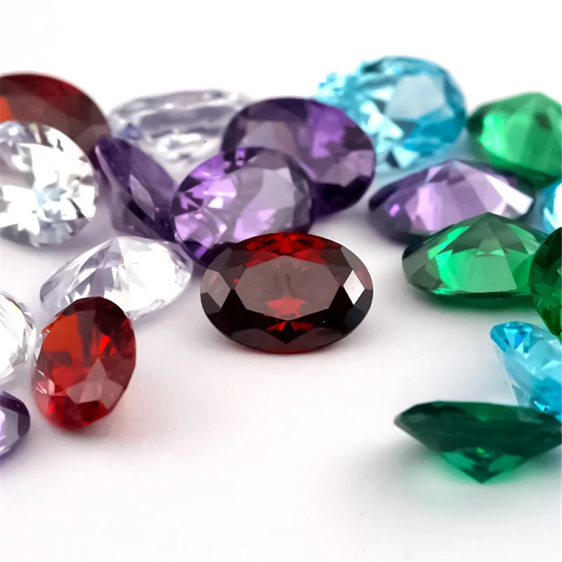 25pcs/50pcs Oval Cut Cubic Zirconia Stone White Garnet Amethyst Green SeaBlue Mix 5 Colors 5A Loose CZ Synthetic Gemstone