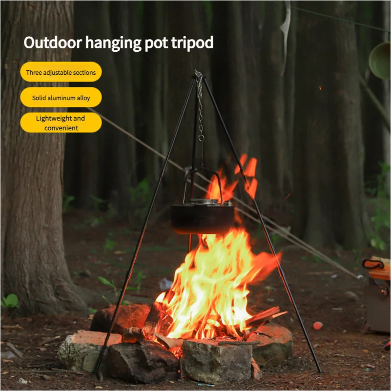 Outdoor Campfire Tripod Hanging Pot Holder Aluminum Alloy Fire Rack Camping Cooking Supplies Self-Driving Touring