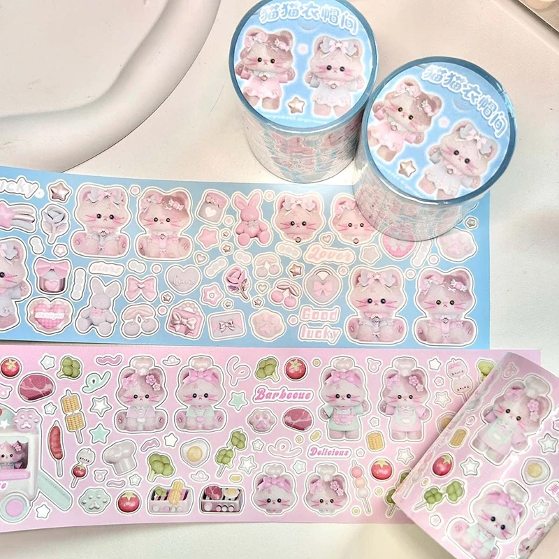 Cute Soft Cat Die Cut Tape Roll Girls Handbook Scrapbook Planner Decorative Tape Phone Case DIY Material Stickers