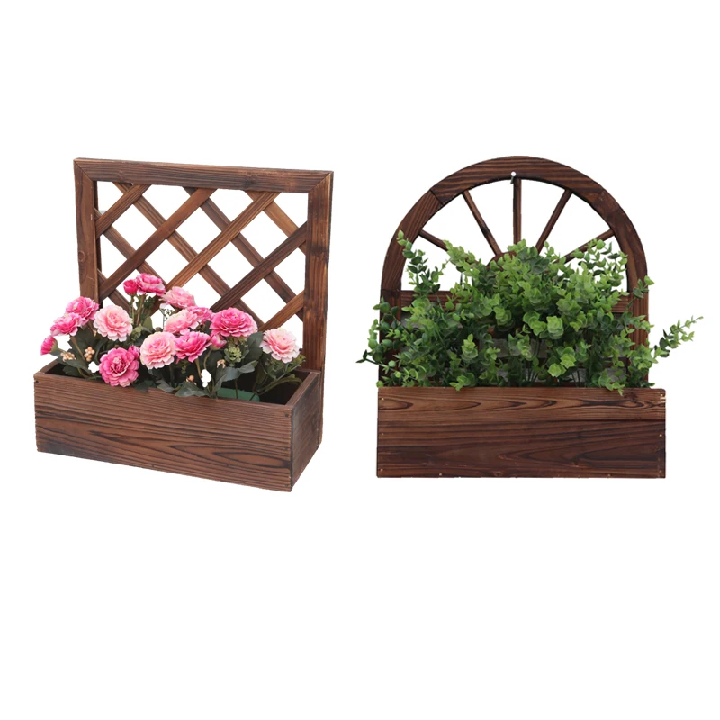 Solid Wood Flower Basket Wall Decoration Balcony Green Plant Climbing Vine Planting Flower Box Carbonized Antiseptic Wood