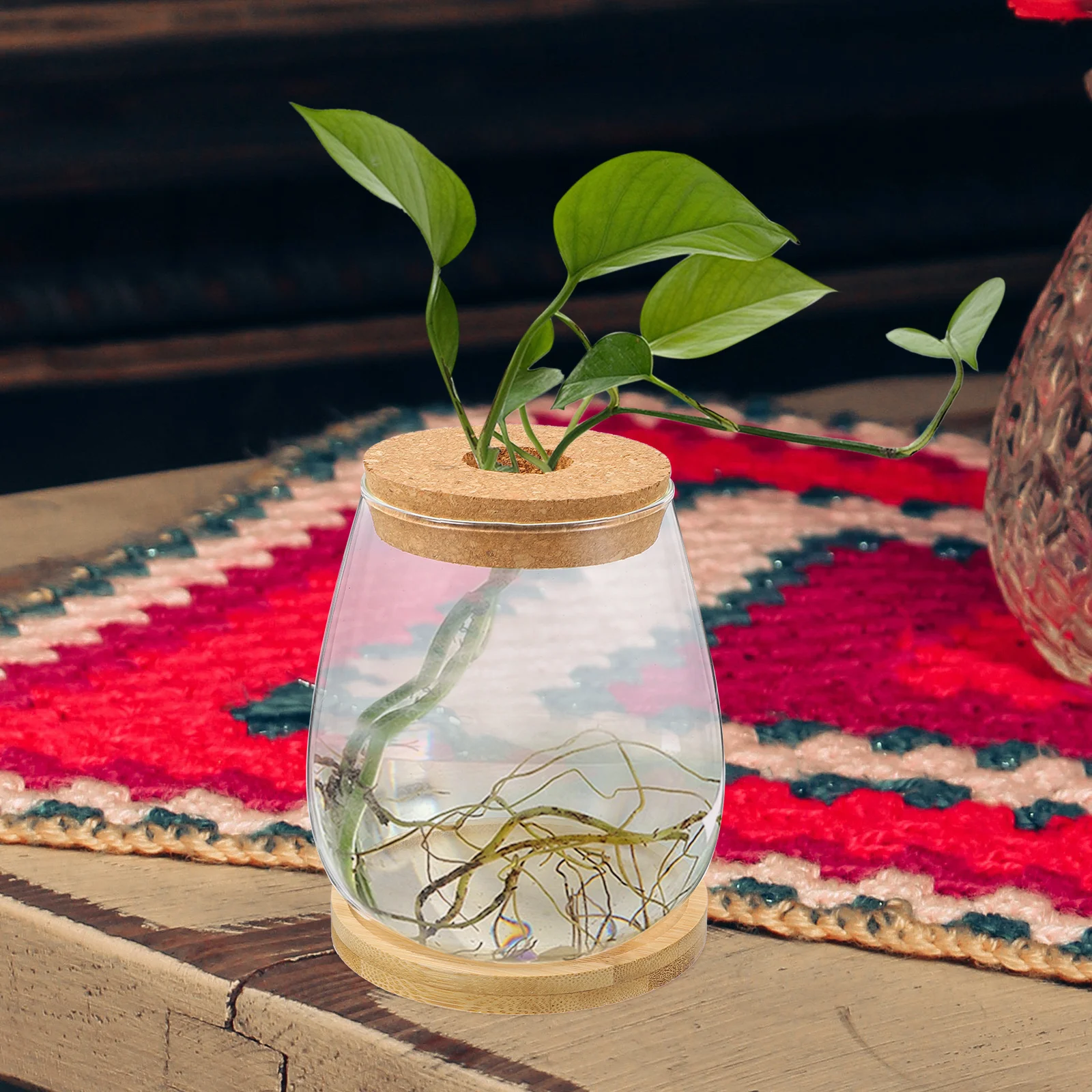 

1 Set Glass Wood Hydroponic Vase Transparent Flower Arrangement Container Holder Glass Planter Bookshelf Decor Wedding