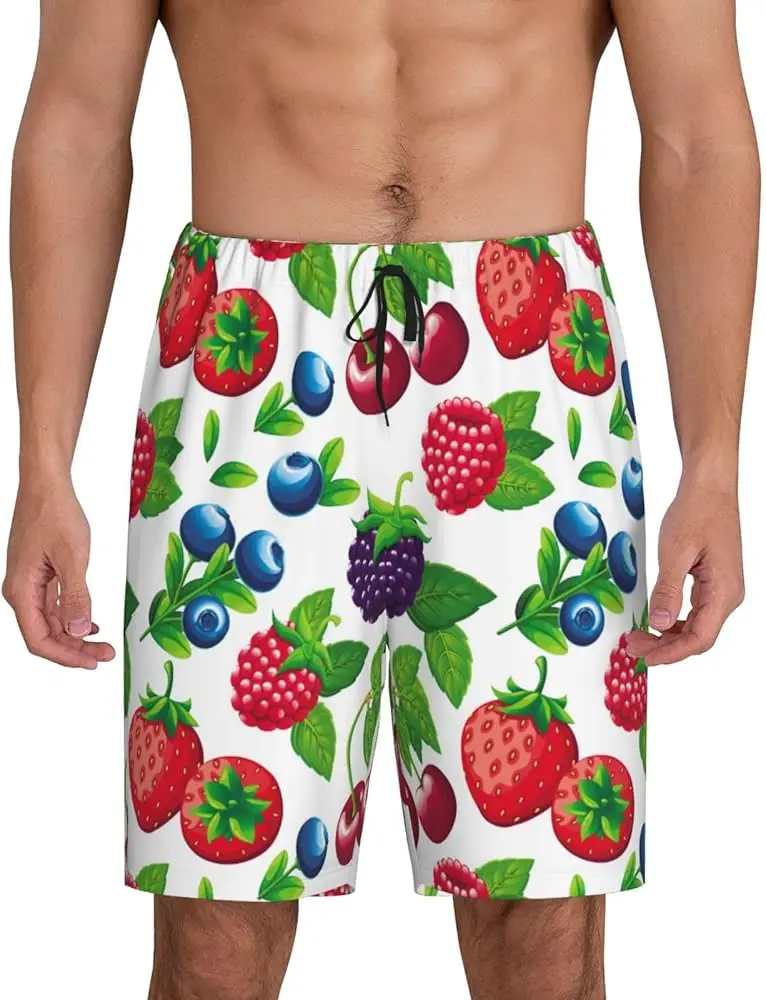 

Cartoon Tomatos Print Men's Drawstring Waist Shorts Quick Dry Breathable Polyester Shorts Dail Streetwear VacationBeach Shorts