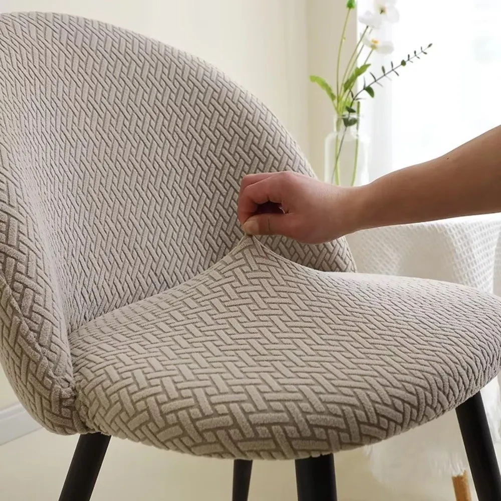 Elastic Dining Chair Cover Curved Jacquard Duckbill Stool Slipcover Dust-proof Anti-slip Integrated Seat Cover