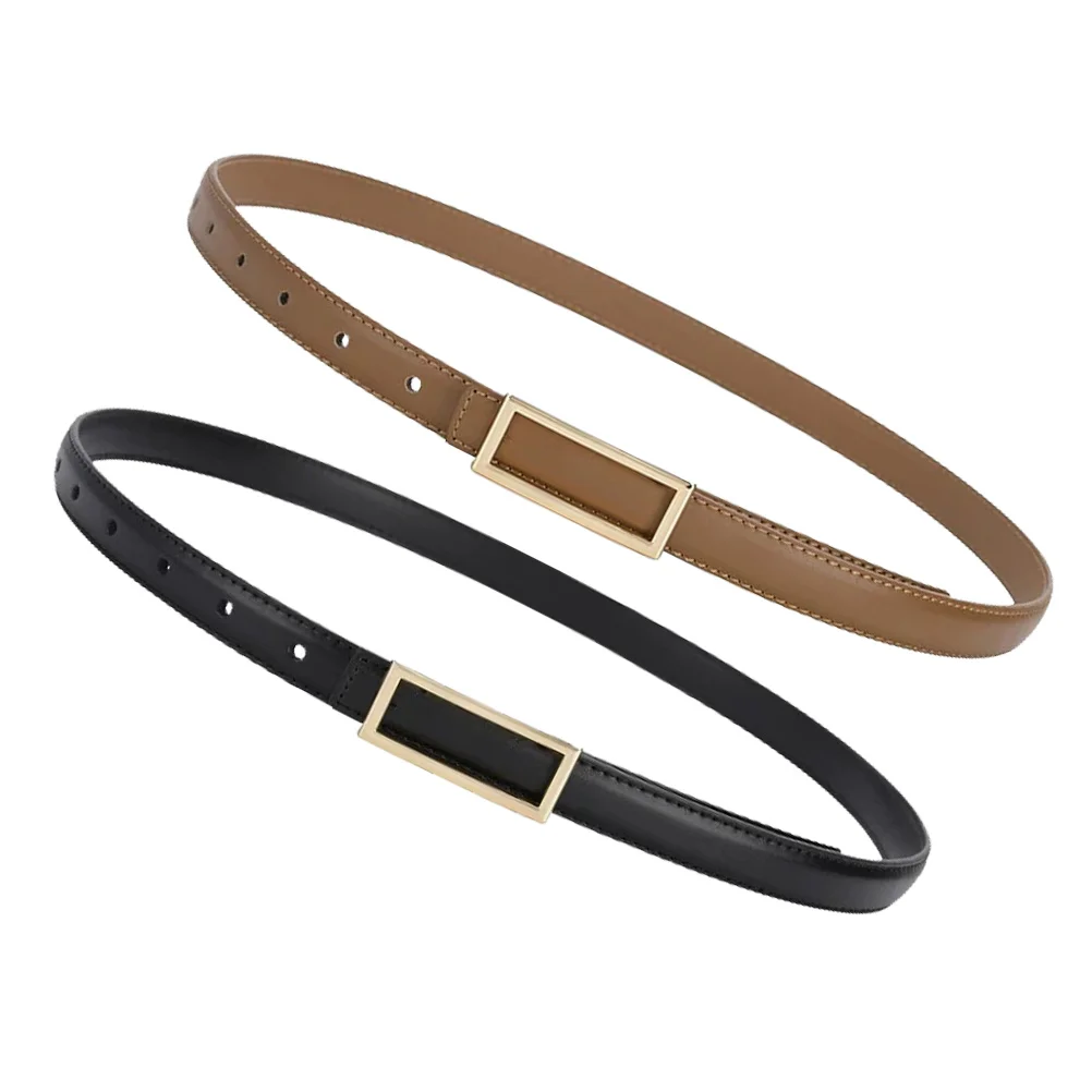 

2Pcs Black Brown 105cm Thin Belt Women Waist Dress Jeans Faux Adjustable PU Vintage Casual Elegant