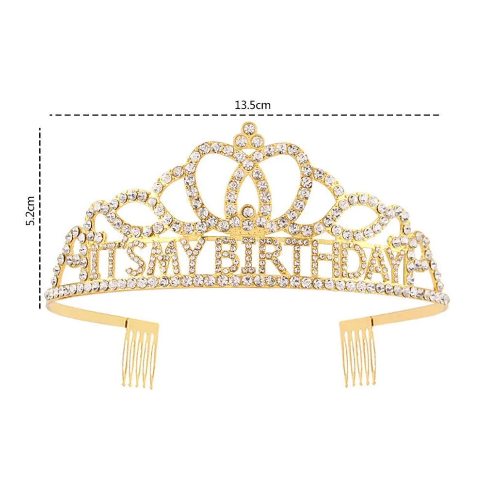 It\'s My Birthday Tiara Crown Rose Gold Rhinestone Headband Gifts for Girls Women Happy Birthday Party Favor Decorations Supplies