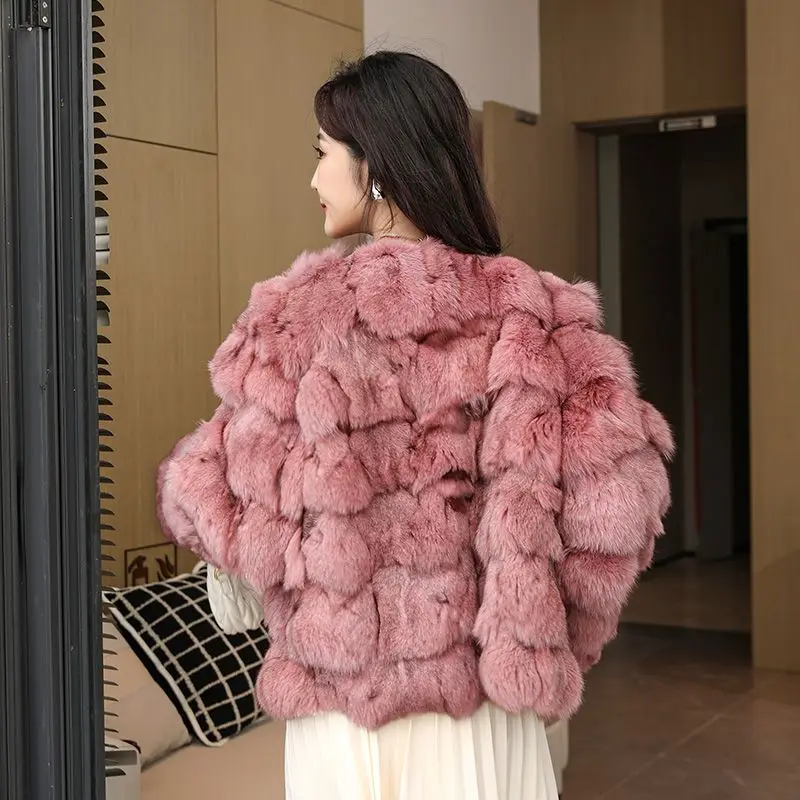 Cappotto invernale da donna in vera pelliccia di volpe moda outdoor Giacca di pelliccia di volpe calda naturale Cappotto di pelliccia di volpe genuina al 100% di lusso femminile